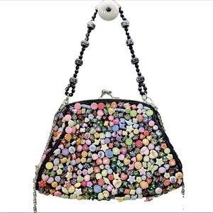 Candy Colorful Evening Bag with Long Chain & Beaded Handle. Lucky Charms